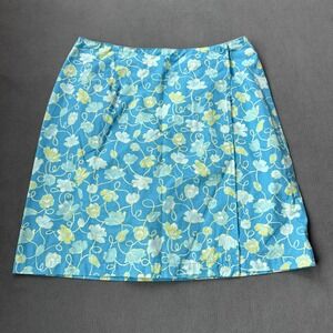 Talbots Wrap Skirt Womens 14 Blue Floral Wrap ALine Knee‎ Length Cotton Light